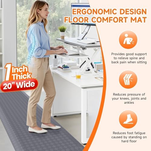 StepRite 1” Thick Kitchen Mats for Floor, Anti Fatigue Kitchen Rugs, Non-Slip,Heavy Duty Water Resistant Kitchen Rug, Standing Desk Mat for Friends, Family, Home, Kitchen, Office (72" x 20", Grey) - Image 5