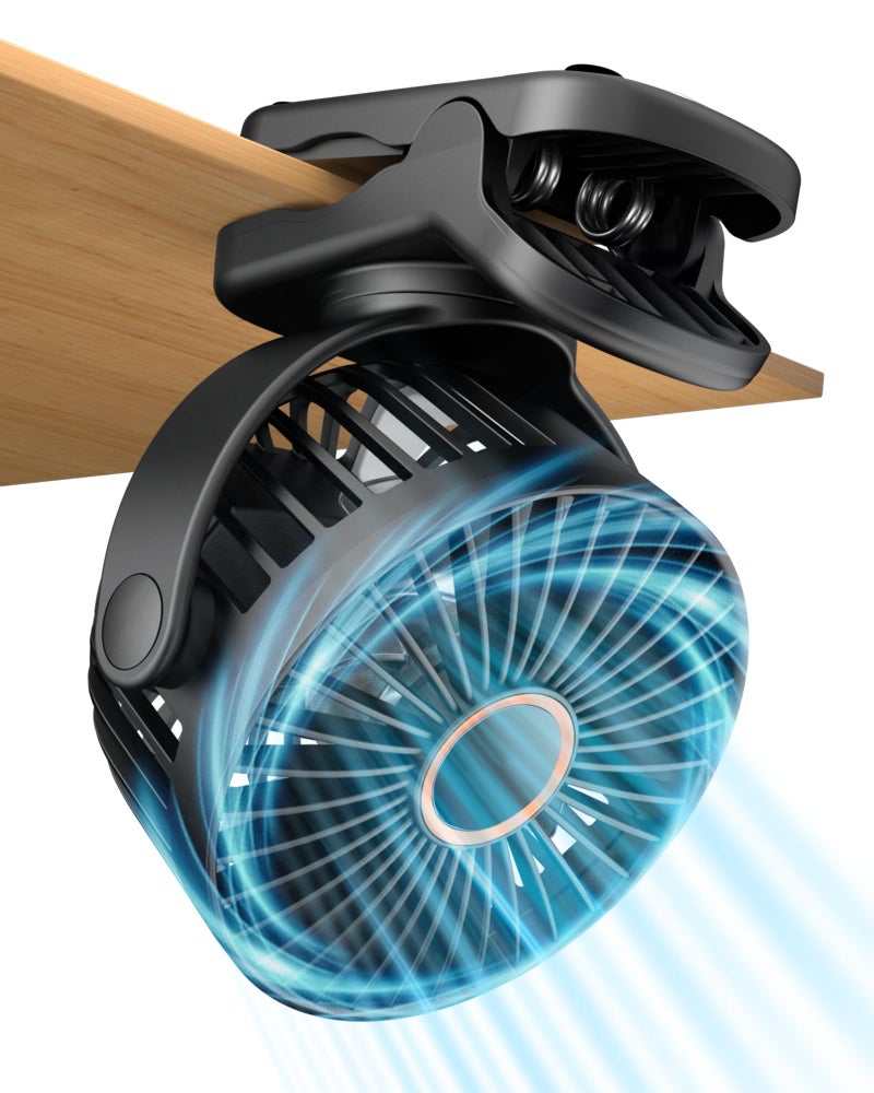 FrSara FrSara USB Battery Powered Clip on Fan Portable Small Fan with USB TYPEC Charging 3 Speeds Strong Airflow with Sturdy Clamp Quiet Desk Fan Ideal for Bedroom Office Desktop Treadmill Black