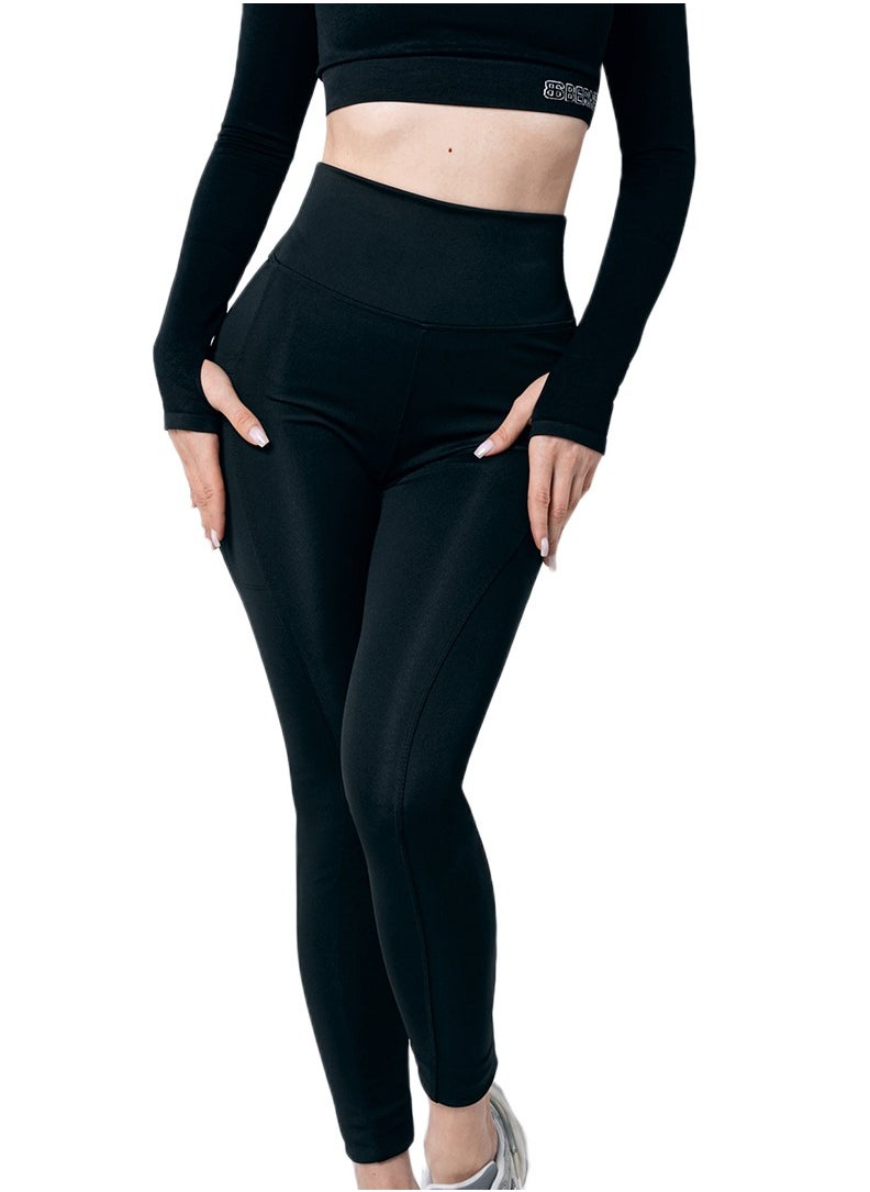 Bernessi Turkiye Leggings for Women with Pockets High Waisted, Soft Gym Athletic Workout Tummy Control Work Tights Yoga Pants with Side Phone Pockets Size S M L for Sports Exercise Running Color Black  - Image 1