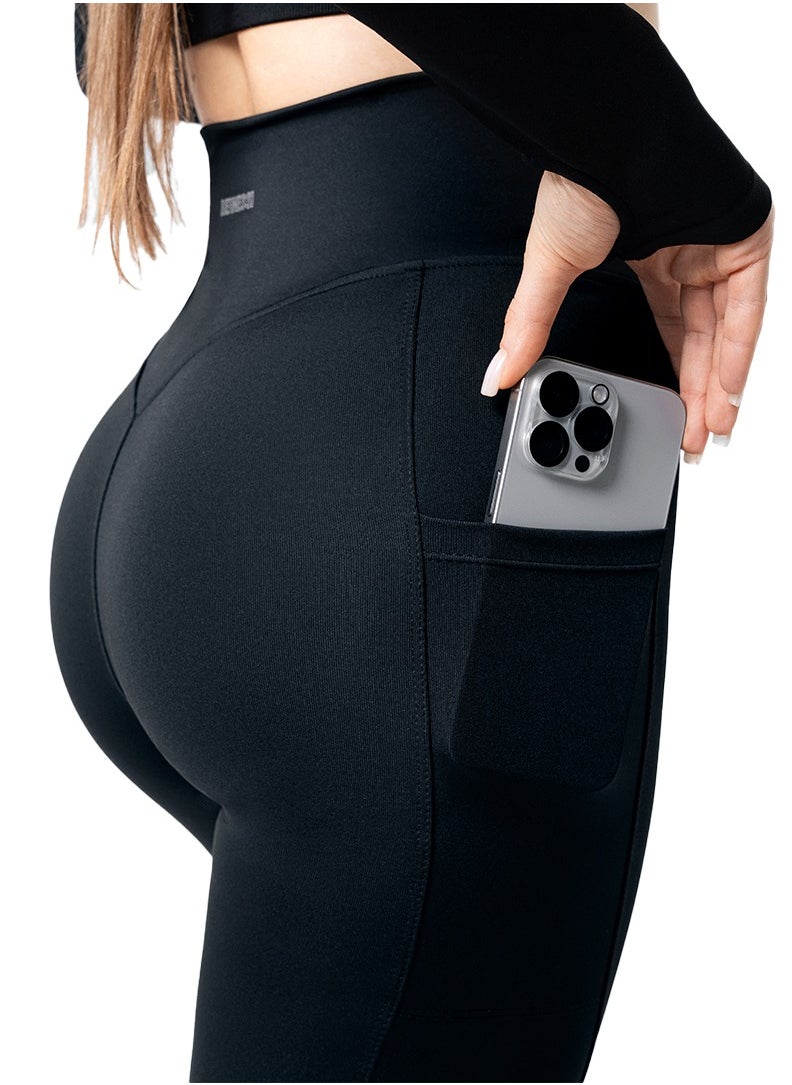 Bernessi Turkiye Leggings for Women with Pockets High Waisted, Soft Gym Athletic Workout Tummy Control Work Tights Yoga Pants with Side Phone Pockets Size S M L for Sports Exercise Running Color Black  - Image 2