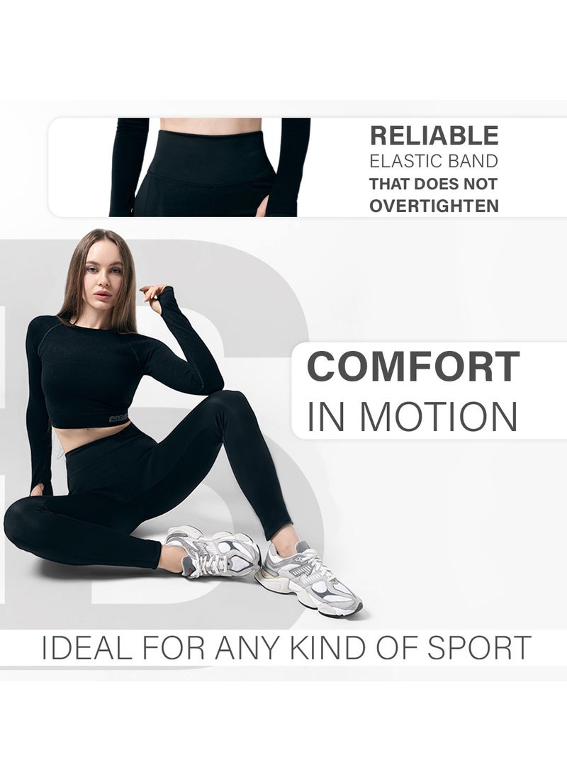 Bernessi Turkiye Leggings for Women with Pockets High Waisted, Soft Gym Athletic Workout Tummy Control Work Tights Yoga Pants with Side Phone Pockets Size S M L for Sports Exercise Running Color Black  - Image 5