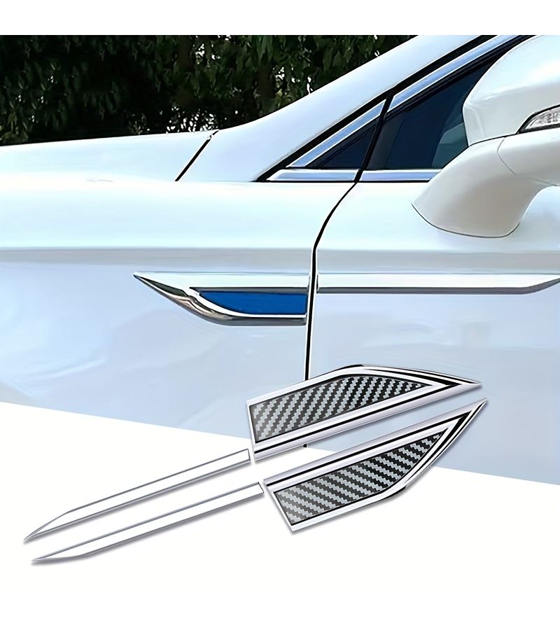 2pcs 3D Metal Car Leaf Board Sticker Black Car Accessory Decoration - Image 1