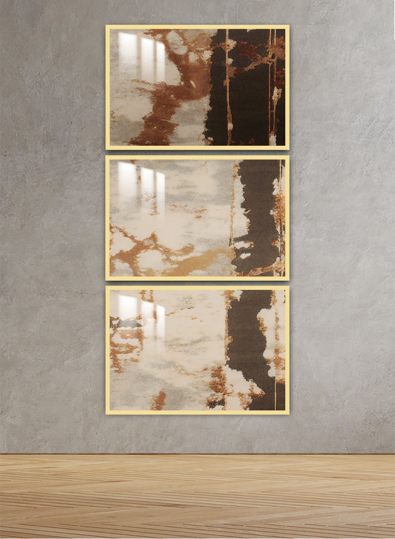 Marktna Three Wall Panels 150x70cm With an Abstract Design Golden Frame And a Transparent Acrylic Layer 0.5kg - Image 1