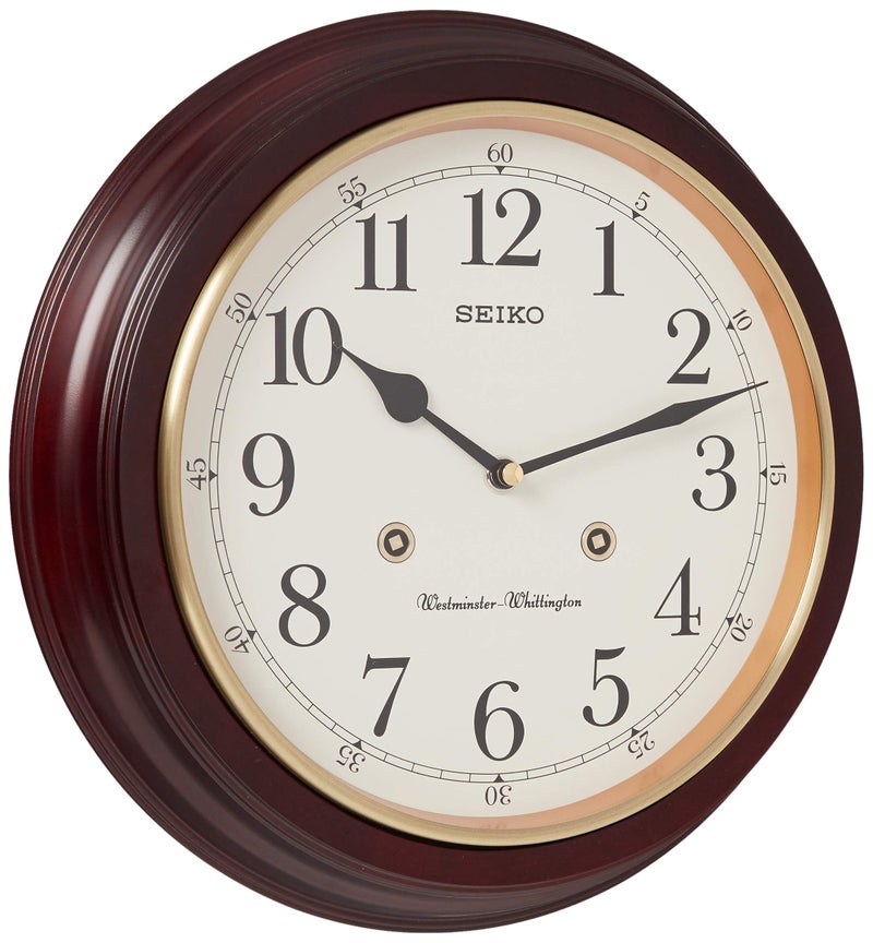 Seiko Classic Round Analog Brown Wooden English Numbers Home Decor Hourly Chimes Musical Wall Clock (Size: 31.4 x 6.1x 31.4 CM | Weight: 1250 gram) QXH202ZN - Image 1