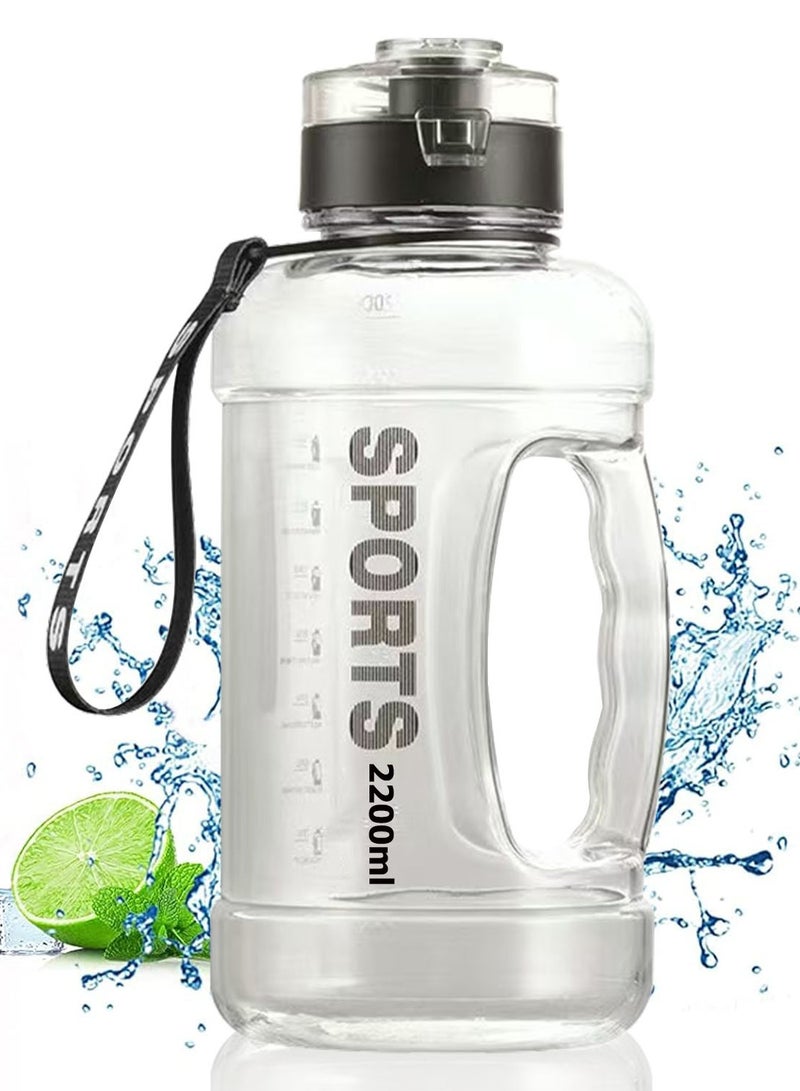 Sports 2.2L Large Sports Water Bottle with Handle & Time Markers - Motivational Gym Jug for Fitness, Workouts & Outdoor Activities  - Image 1