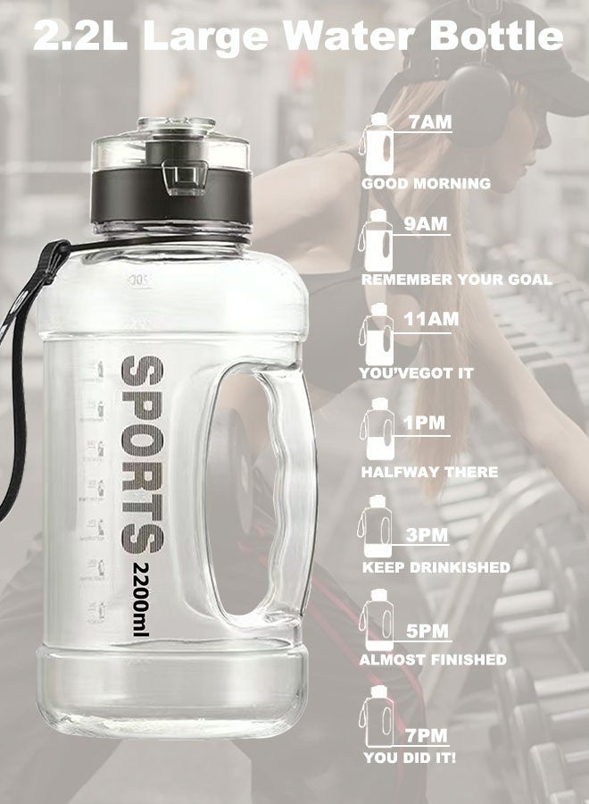 Sports 2.2L Large Sports Water Bottle with Handle & Time Markers - Motivational Gym Jug for Fitness, Workouts & Outdoor Activities  - Image 2