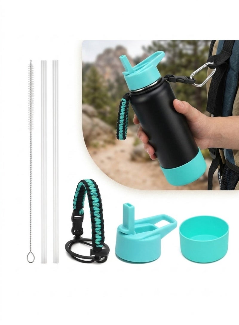 جيه زد اس غطاء مزود بماصة من JZS متوافق مع زجاجات Hydro Flask ذات الفوهة الواسعة (سعة 32 و40 أونصة / حوالي 1.18 لتر)؛ غطاء بديل علوي مزود بماصة (يتضمن: ماصتان، فرشاة تنظيف، مقبض من حبل المظلات "باراكورد"، وغطاء حماية سفلي من السيليكون). - Image 1