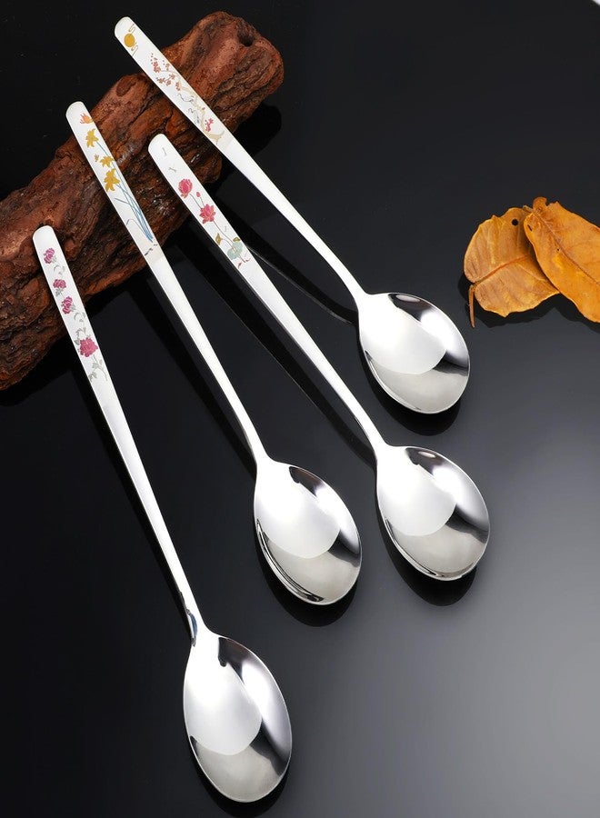 Aysatogc 4PCS Korean Spoons with Long Handles 18/8 Stainless Steel Korean Soup Spoon Flowers Asian Soup Spoon for Dinner Rice Coffee Desserts Ice Cream Dishwasher Safe(8 Inch) - Image 2