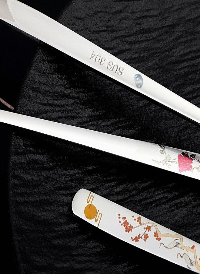 Aysatogc 4PCS Korean Spoons with Long Handles 18/8 Stainless Steel Korean Soup Spoon Flowers Asian Soup Spoon for Dinner Rice Coffee Desserts Ice Cream Dishwasher Safe(8 Inch) - Image 4