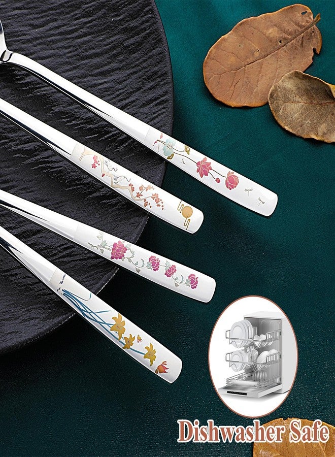 Aysatogc 4PCS Korean Spoons with Long Handles 18/8 Stainless Steel Korean Soup Spoon Flowers Asian Soup Spoon for Dinner Rice Coffee Desserts Ice Cream Dishwasher Safe(8 Inch) - Image 3