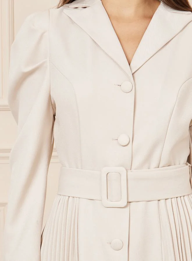 Styli Pleated Belted A-Line Shirt Midi Dress