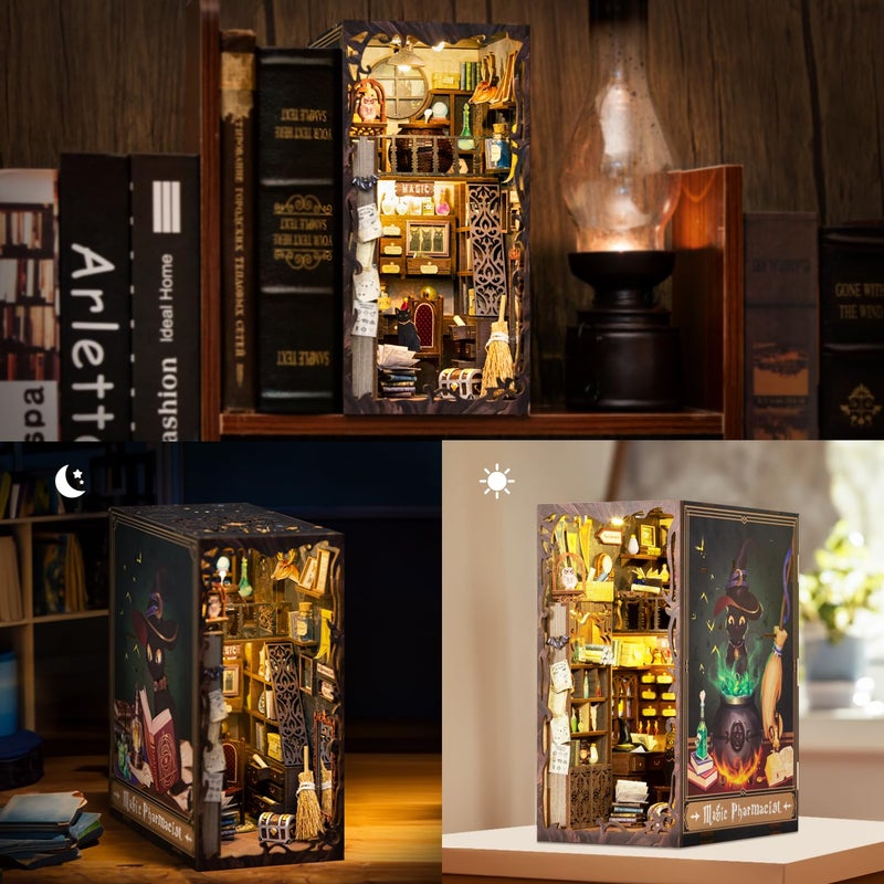 Fsolis Book Nook Kit, Booknook Kit with Dust Cover for Adult DIY Miniature House Kit 3D Wooden Puzzle Decorative Bookend Bookshelf Decor Gift for Women Teens(Magic Pharmacist) - Image 2