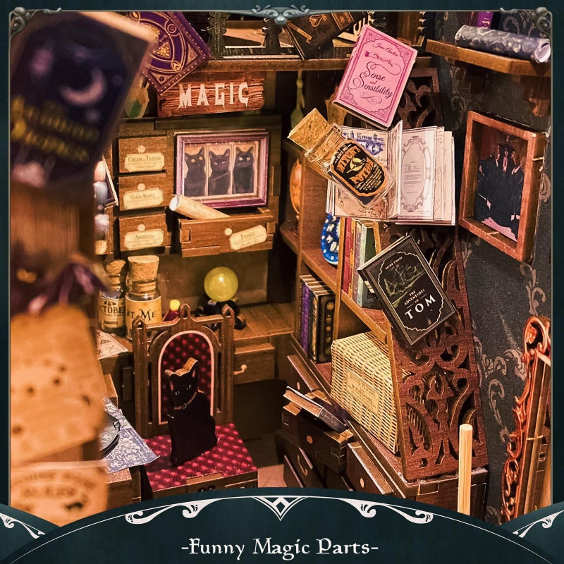 Fsolis Book Nook Kit, Booknook Kit with Dust Cover for Adult DIY Miniature House Kit 3D Wooden Puzzle Decorative Bookend Bookshelf Decor Gift for Women Teens(Magic Pharmacist) - Image 4