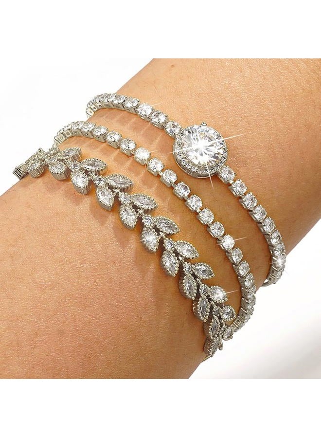 Suyi Tennis Bracelet Cubic Zirconia Bracelet Silver Plated Bracelets for Women 17CM Silver 1 - Image 3