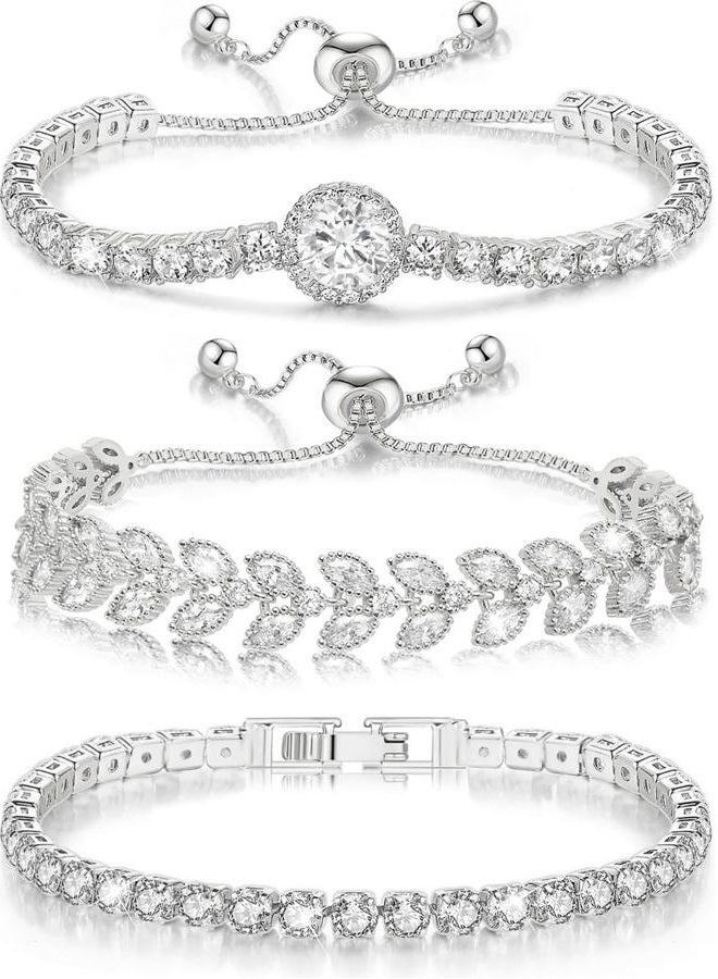 Suyi Tennis Bracelet Cubic Zirconia Bracelet Silver Plated Bracelets for Women 17CM Silver 1 - Image 1