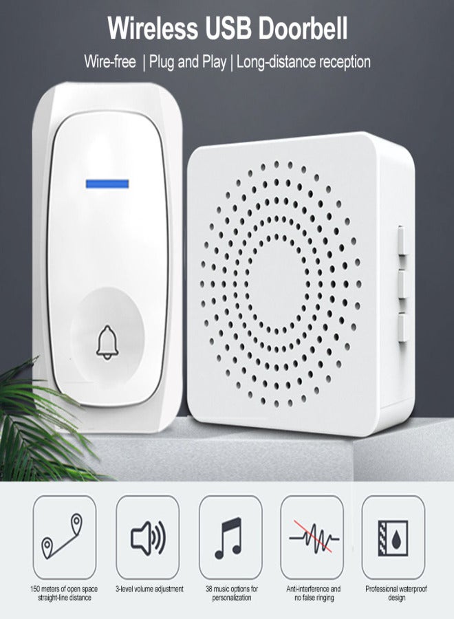 Wireless Doorbell Waterproof Door Bell with 38 Melodies to Choose Adjustable Volume - Image 2