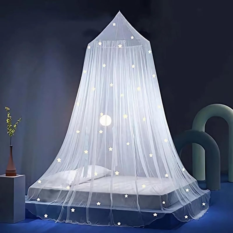Eimilaly Stars Bed Canopy Glow in The Dark Bed Canopy for Girls Mosquito Net Princess Canopy for Girls Bed Room Decor White