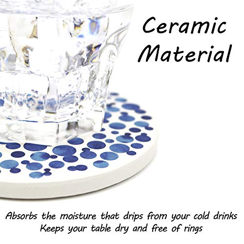 AD Set of 6 Coasters for Drinks Absorbing Round Ceramic Stone Coaster with Cork Base,Tabletop Protection Mat for Mugs and Cups,Office,Kitchen (Indigo Blue with Holder) - Image 4