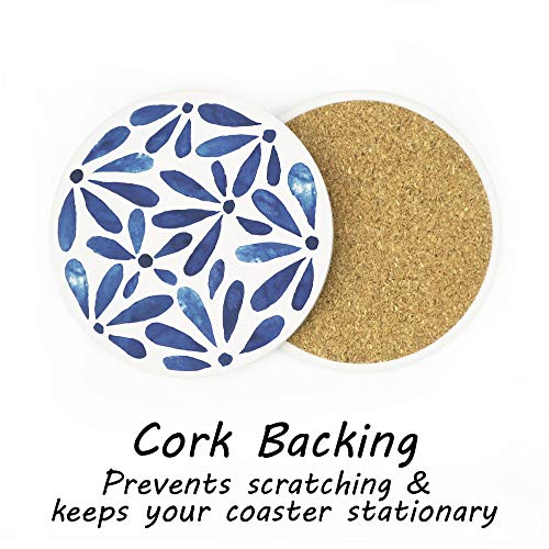 AD Set of 6 Coasters for Drinks Absorbing Round Ceramic Stone Coaster with Cork Base,Tabletop Protection Mat for Mugs and Cups,Office,Kitchen (Indigo Blue with Holder) - Image 5