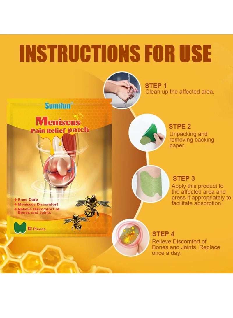 Sumifun 12 قطعة لاصقة تخفيف ألم الغضروف تخفيف ألم المفاصل رعاية الركبة لاصقة سم النحل لعلاج رعاية المفاصل الرعاية الصحية لاصقة سم النحل لتخفيف الألم - Image 5