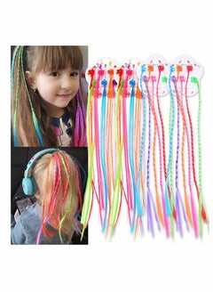 Generic Children's Hair Extensions with Hair Clips, Clip-on Rainbow Neon Braid Hair Extensions for Girls Hair Decoration Birthday Party Good for Children's Show 24Pcs  - Image 1