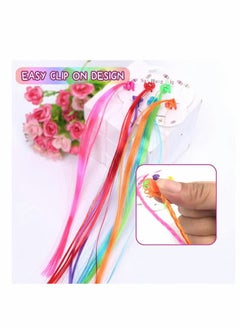 Generic Children's Hair Extensions with Hair Clips, Clip-on Rainbow Neon Braid Hair Extensions for Girls Hair Decoration Birthday Party Good for Children's Show 24Pcs  - Image 5