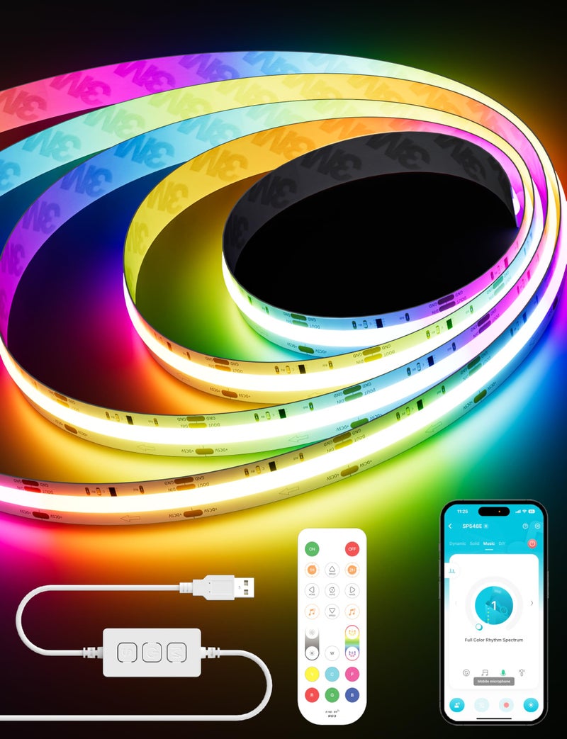 PAUTIX RGB Smart IC COB LED Strip Light USB 5V 656ft2mWork with AlexaGoogle AssistantColor Chasing ULListed Multicolor Flexible Tape LED Strip Lightfor CabinetTVBedroomParty DIY Decoration