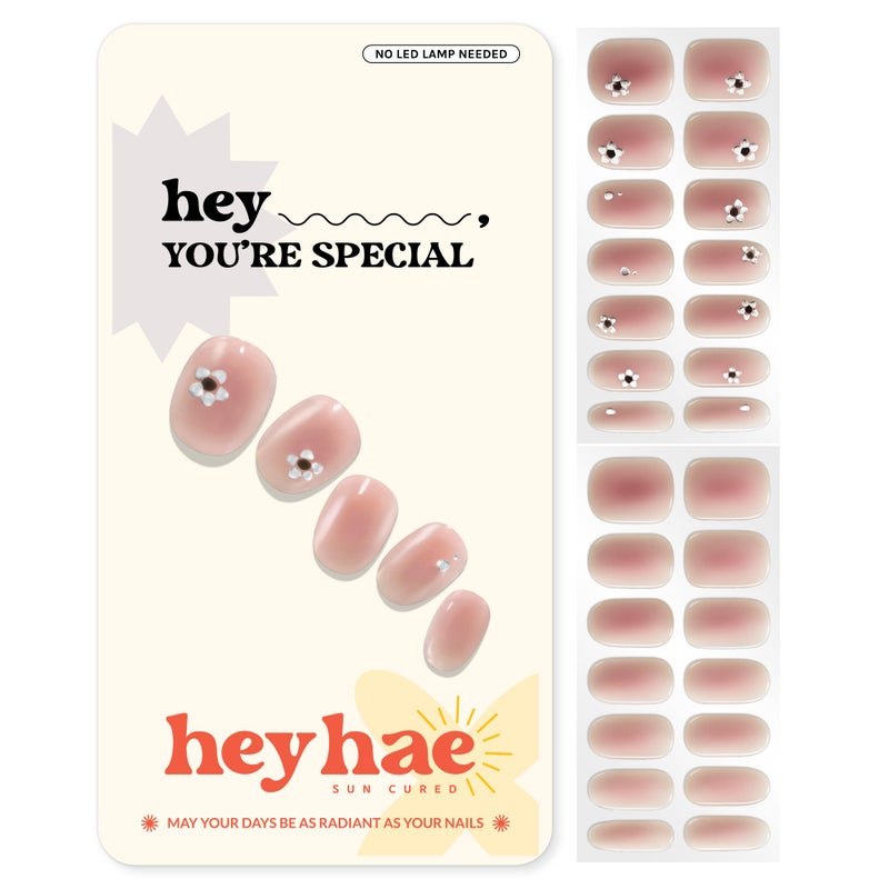 Heyhae Semi Cured Gel Nail Strips | No LED Lamp Needed | Ombre, Pink | Easy Apply & Remove, Salon Quality | Includes 28 Strips, 1 Prep Pads, Nail File & Wooden Stick - Hey, Youâ€™re Special - Image 1
