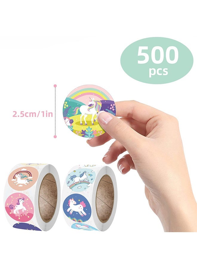 Peachjoy 1000 Pieces Unicorn Sticker,1 inch Self Adhesive Cute Unicorn Label Stickers DIY Stickers for School Craft Birthday Party Crafts Gift Decorations Stickers 2 Roll 16 Designs - Image 2