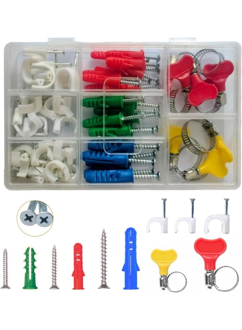 Lynacz Original Fastener Assortment Kit with Screws, Wall Plugs, Cable Clips & Hose Clamps - Image 1