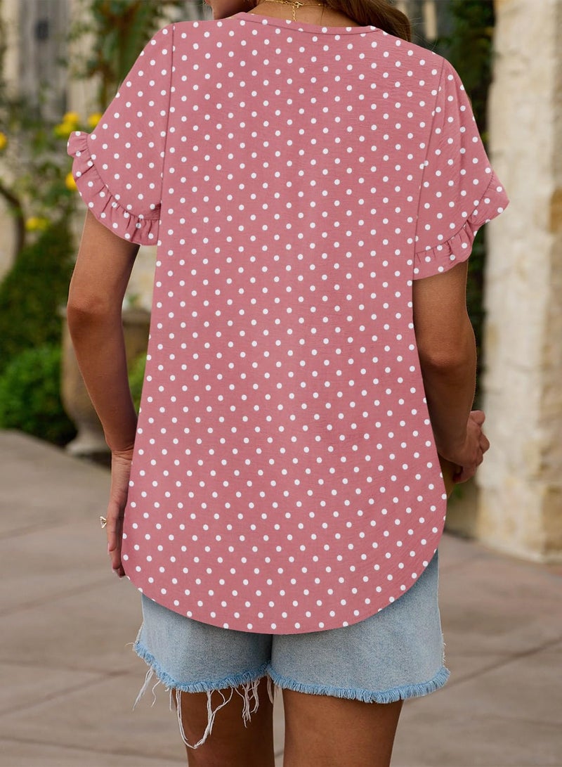 CRAZY GRID Blouses for Women Dressy Casual Short Puff Sleeve Crew Neck Shirts Clothes Fashion Polka Dot Summer Tee Top - Image 3