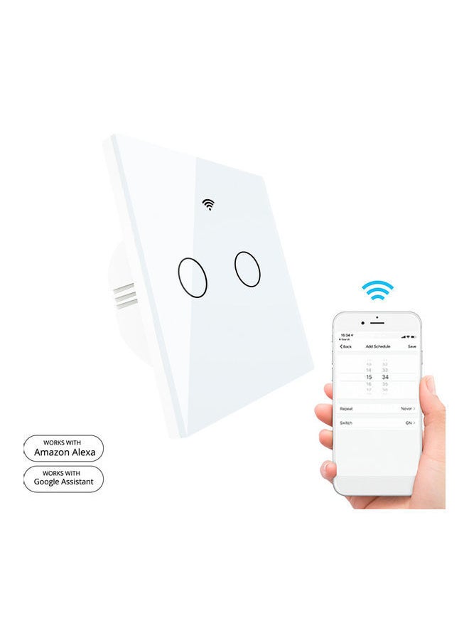 NIBEMINENT Smart Light Switch with Wifi Remote APP and Voice Control- 2 Gang White  - Image 1