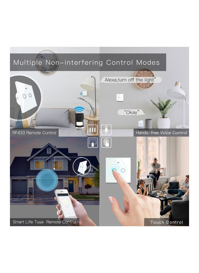 Smart Light Switch with Wifi Remote APP and Voice Control- 2 Gang White