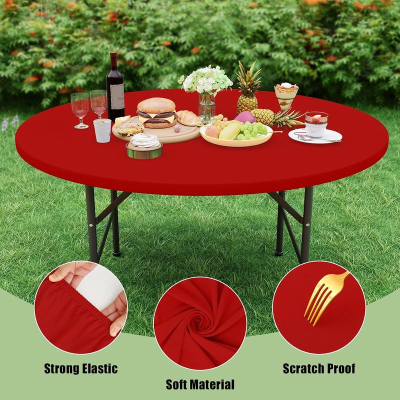 misaya 2 Packs Round Spandex Tablecloths, Stretch Elastic Tablecloth Cover Fitted for 36"-44" Round Tables, Waterproof Polyester Washable Table Cloth for Dining, Party, Outdoor and Indoor, Red - Image 5