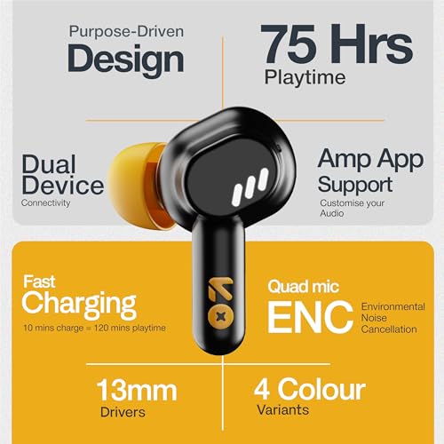 GOBOULT Tenet TWS Earbuds with 75H Playtime, Amp App Support, Quad Mic ENC, Dual Device Pairing Buds, 13mm Driver Ear Buds, Bluetooth 5.4 Wireless Earbuds (Solar Yellow) - Image 2