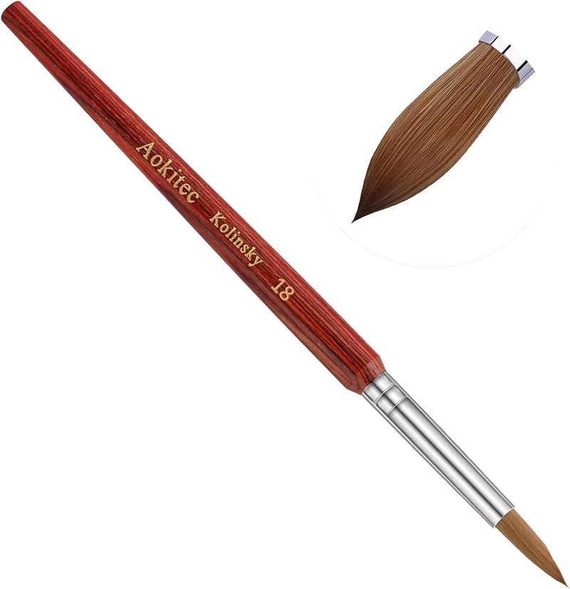 Aokitec Kolinsky Acrylic Nail Brush 18 Oval Crimped Sable Acrylic Brush for Nails Wood Nail Art Brush for Acrylic Application Manicure Tool