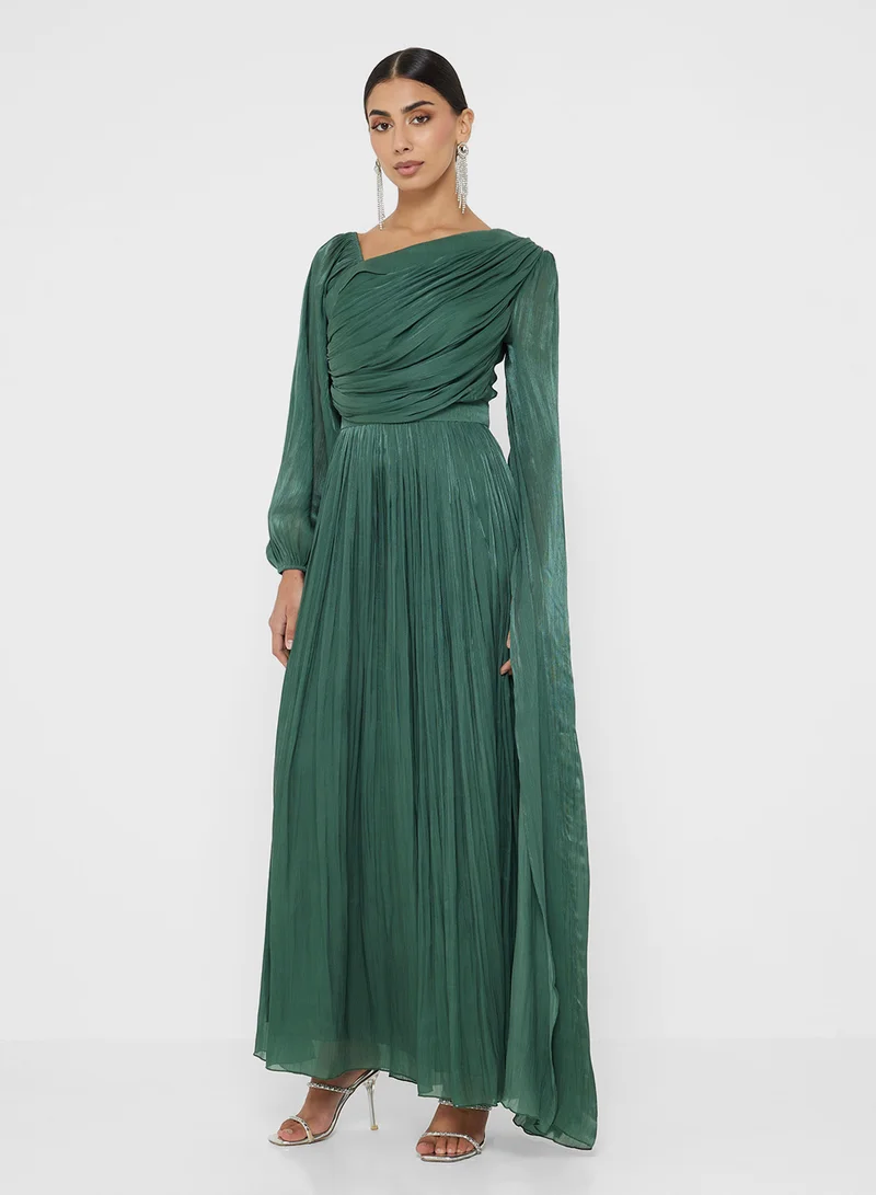 Namshi x Asymmetric Neck Drapped Dress With Trail