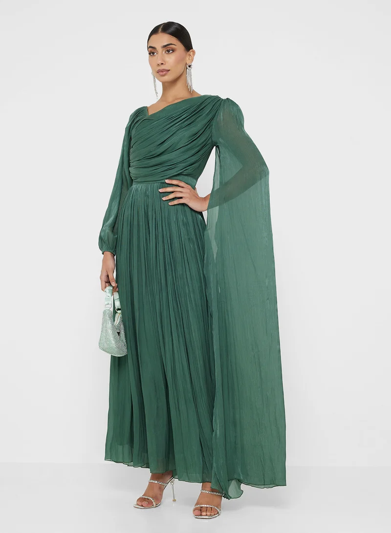 نمشي x Asymmetric Neck Drapped Dress With Trail