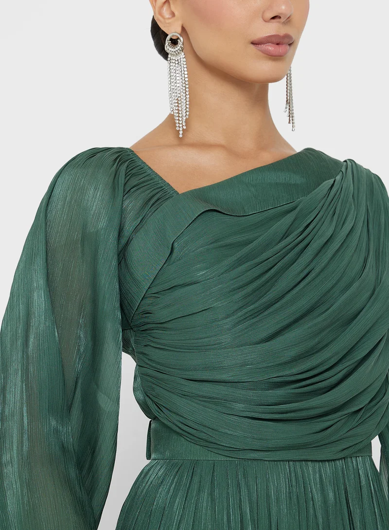 Namshi x Asymmetric Neck Drapped Dress With Trail
