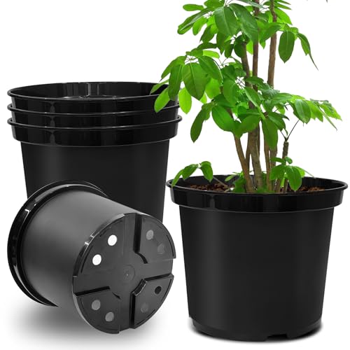 RooTrimmer 5 Gallon 12 Inch Plastic Nursery Pots, Plant Containers with Drainage Holes, Round Sturdy Garden Planters for Indoor/Outdoor Greenery, Gardening Gifts for Women (5-Pack, Black) - Image 1