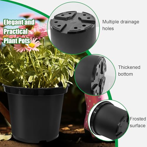 RooTrimmer 5 Gallon 12 Inch Plastic Nursery Pots, Plant Containers with Drainage Holes, Round Sturdy Garden Planters for Indoor/Outdoor Greenery, Gardening Gifts for Women (5-Pack, Black) - Image 4