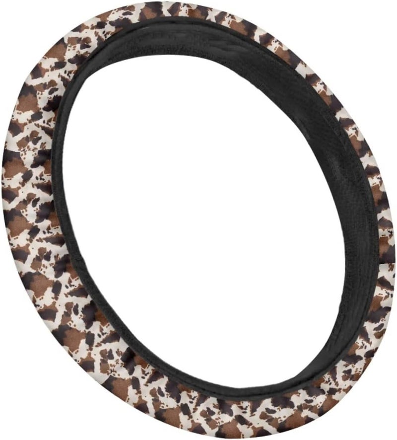 Universal Non-Slip Steering Wheel Cover, 15-inch Polyester Material Driving Accessories, Suitable for Car and Truck(Irregular Umber Cow Texture) - Image 3