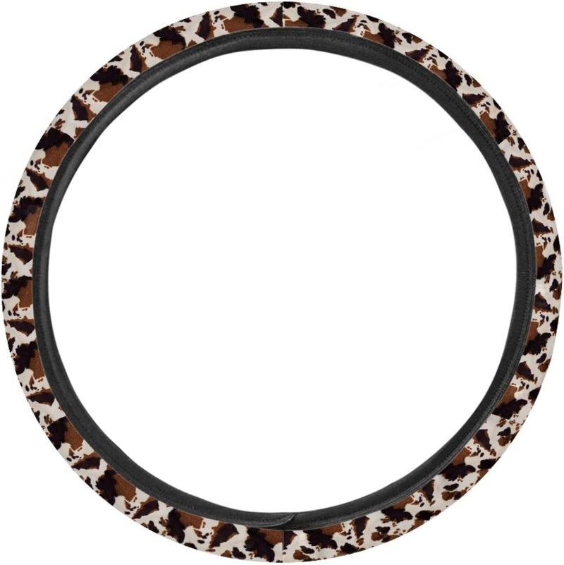Universal Non-Slip Steering Wheel Cover, 15-inch Polyester Material Driving Accessories, Suitable for Car and Truck(Irregular Umber Cow Texture) - Image 2