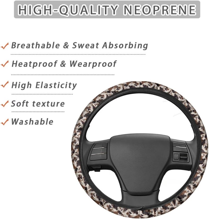 Universal Non-Slip Steering Wheel Cover, 15-inch Polyester Material Driving Accessories, Suitable for Car and Truck(Irregular Umber Cow Texture) - Image 4