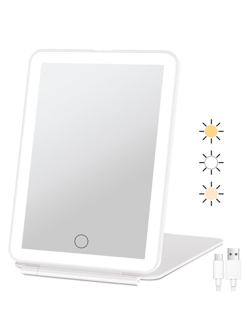 Rechargeable Travel Makeup Mirror with 72 Led Lights, Portable Lighted Beauty Mirror, 3 Color Lighting, Dimmable Touch Screen, Tabletop LED Folding Cosmetic Vanity Mirror - Image 1