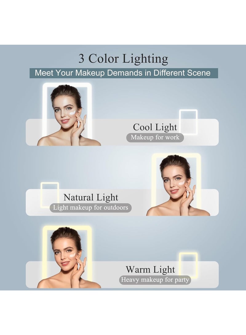 Rechargeable Travel Makeup Mirror with 72 Led Lights, Portable Lighted Beauty Mirror, 3 Color Lighting, Dimmable Touch Screen, Tabletop LED Folding Cosmetic Vanity Mirror - Image 3