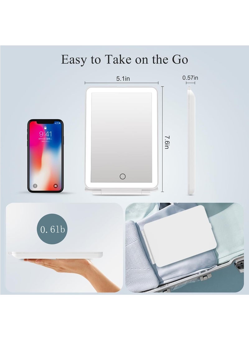 Rechargeable Travel Makeup Mirror with 72 Led Lights, Portable Lighted Beauty Mirror, 3 Color Lighting, Dimmable Touch Screen, Tabletop LED Folding Cosmetic Vanity Mirror - Image 5