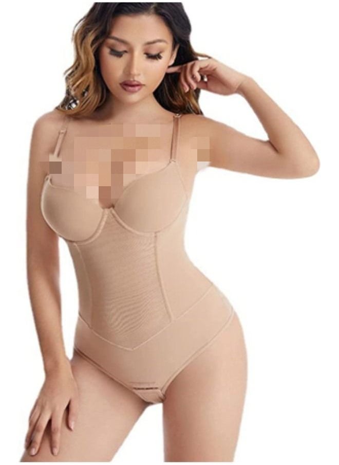 Generic - Deep V Neck Shapewear Bodysuit for Women Backless Thong Women Shapewear Tummy Control Bodysuit Built-in Bra Mesh Body Shaper with 4 Steel Bones,Beige - Image 1