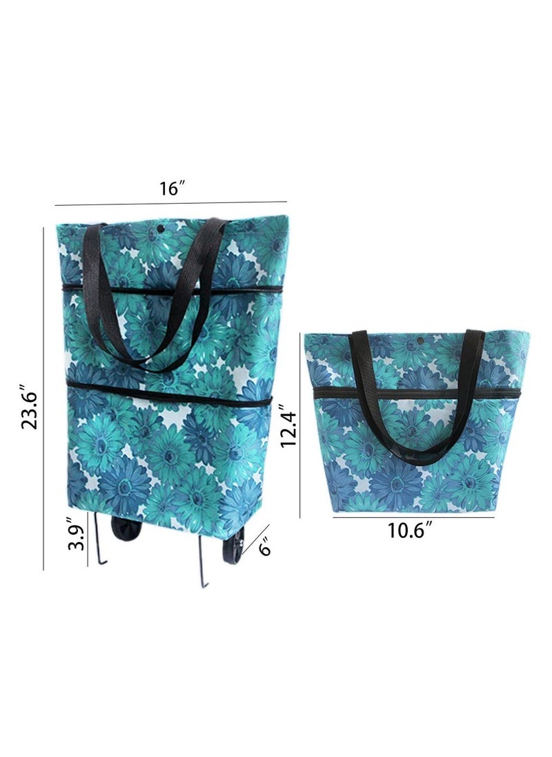 Excefore Portable Folding Shopping Cart with Wheels, Reusable Trolley Bags Hand, Practical Shopping Carts, Suitable for Groceries, Shopping, Kitchen, and Travel (Orchid)  - Image 2