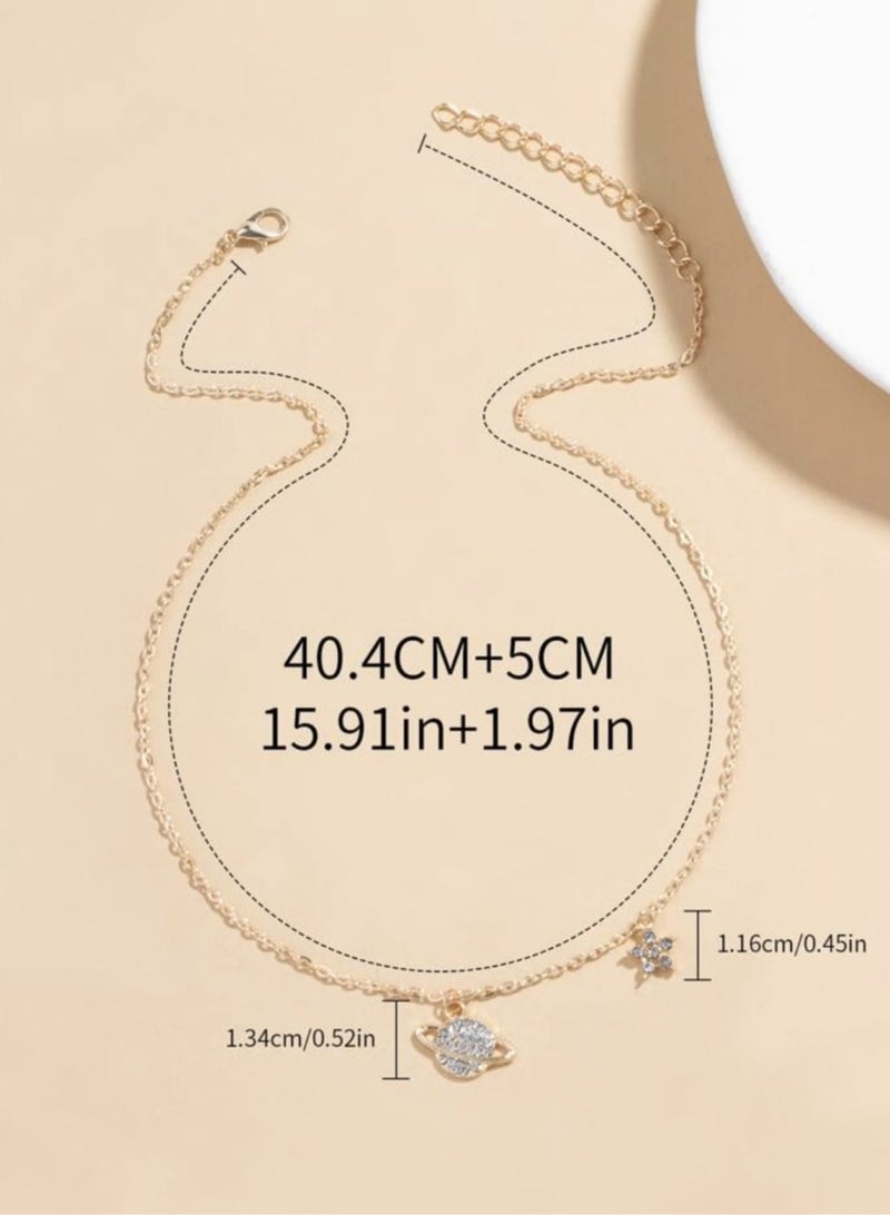 YUCCA Shiny Gold Plated Rhinestone Planet Pendant Necklace - Image 2